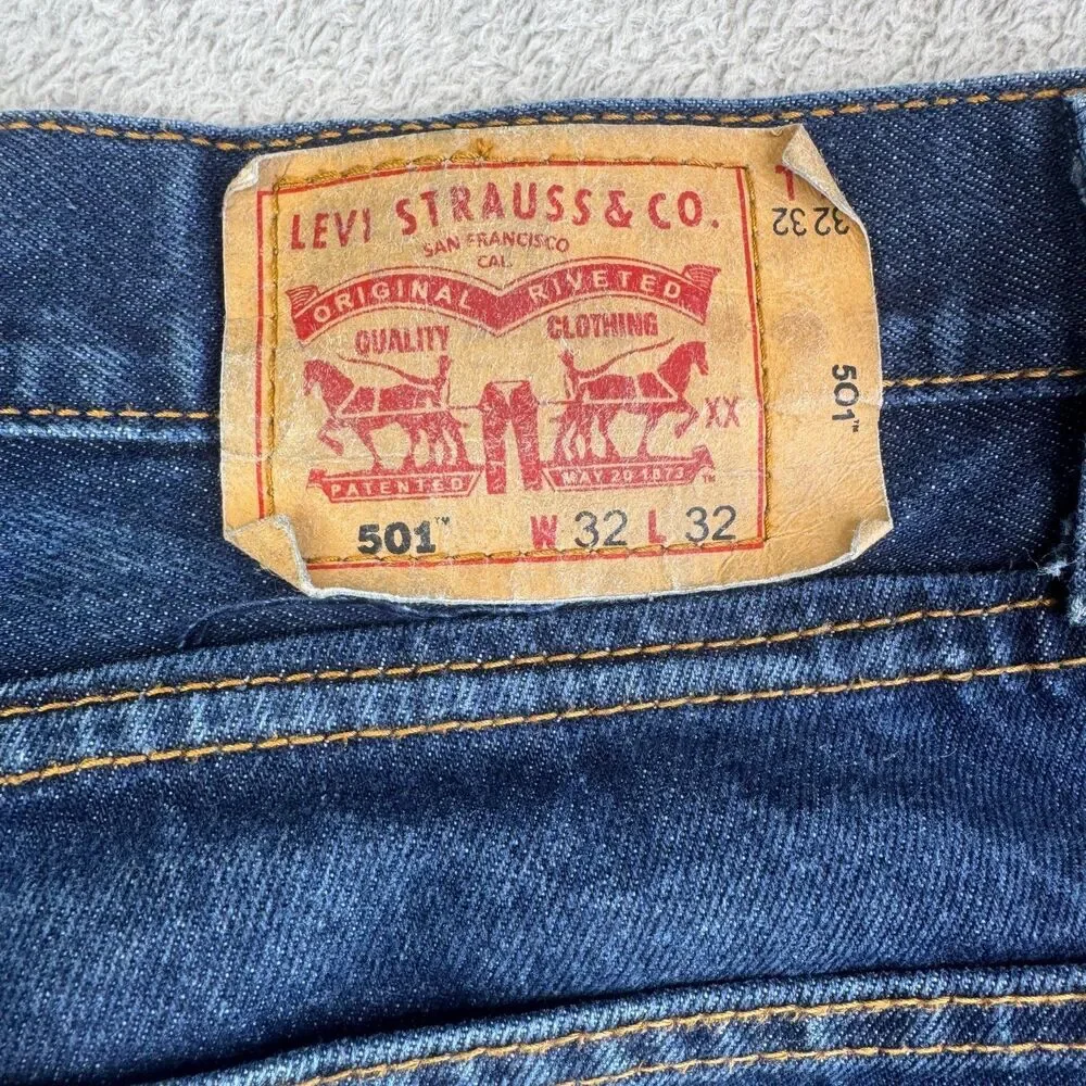 Levi's 501 Original Jeans Mens 32x32 Blue Denim Stretch Straight Leg Button-Fly